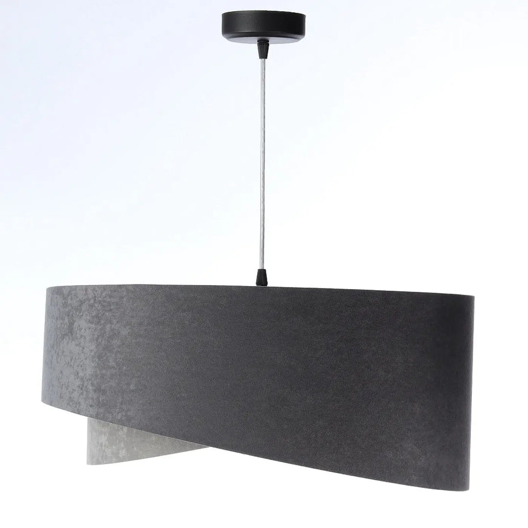Suspension luminaire galaxy velour 50 cm gris avec tissu graphite et doré chic en texture béton moderne