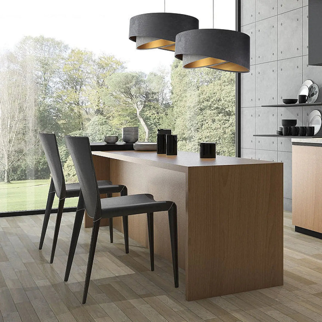 Suspension luminaire galaxy velour 50 cm en tissu graphite avec détails doré chic et design minimaliste élégant