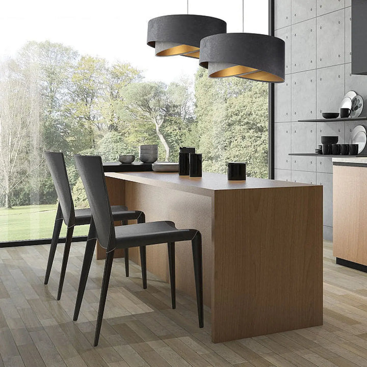 Suspension luminaire galaxy velour 50 cm en tissu graphite avec détails doré chic et design minimaliste élégant