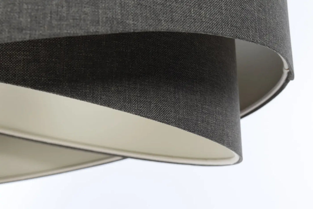Suspension luminaire galaxy boho elegant en tissu graphite avec intérieur lisse ecru design sculptural