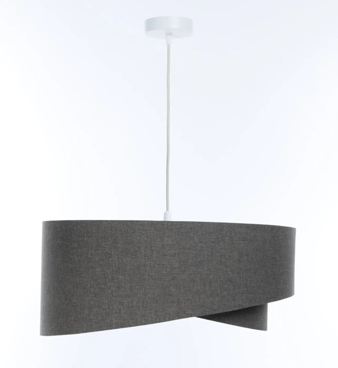 Suspension luminaire en tissu graphite avec design sculptural tordu et fixation plafond blanc pour intérieur moderne