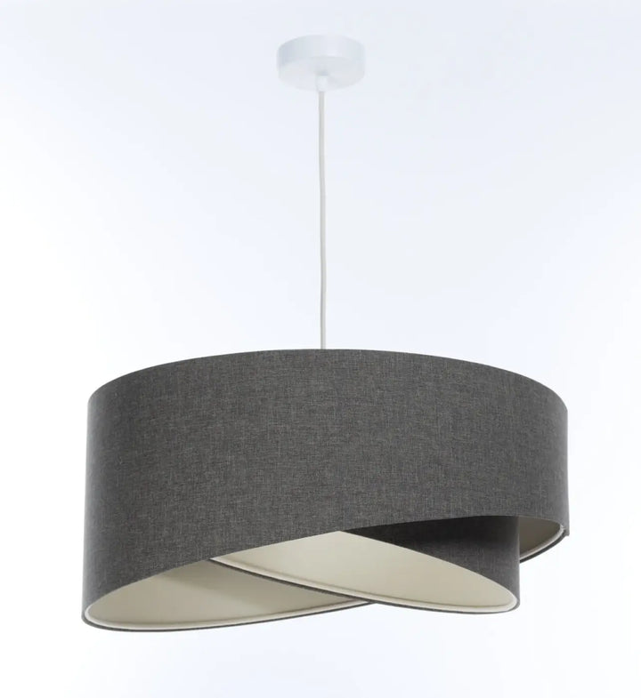 Suspension luminaire galaxy boho élégant en tissu graphite gris avec design sculptural circulaire et intérieur écru