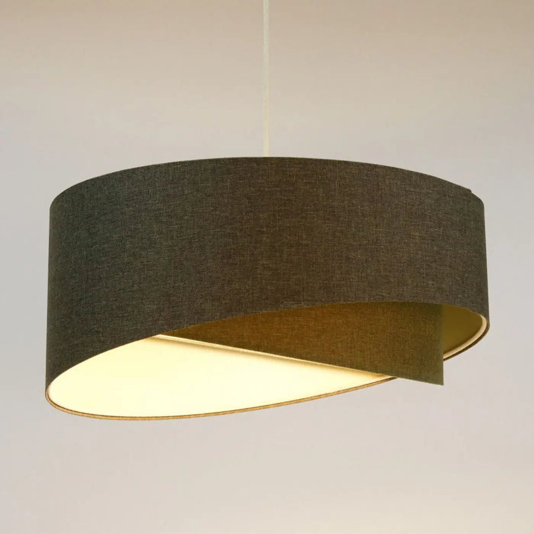 Suspension luminaire galaxy boho élégant en tissu graphite avec intérieur doré design sculptural élégant