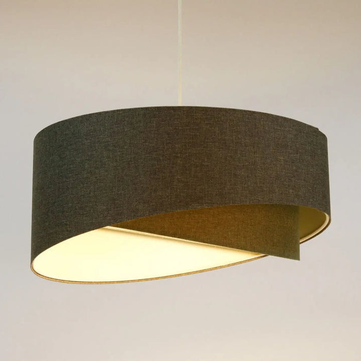 Suspension luminaire galaxy boho élégant en tissu graphite avec intérieur doré design sculptural élégant
