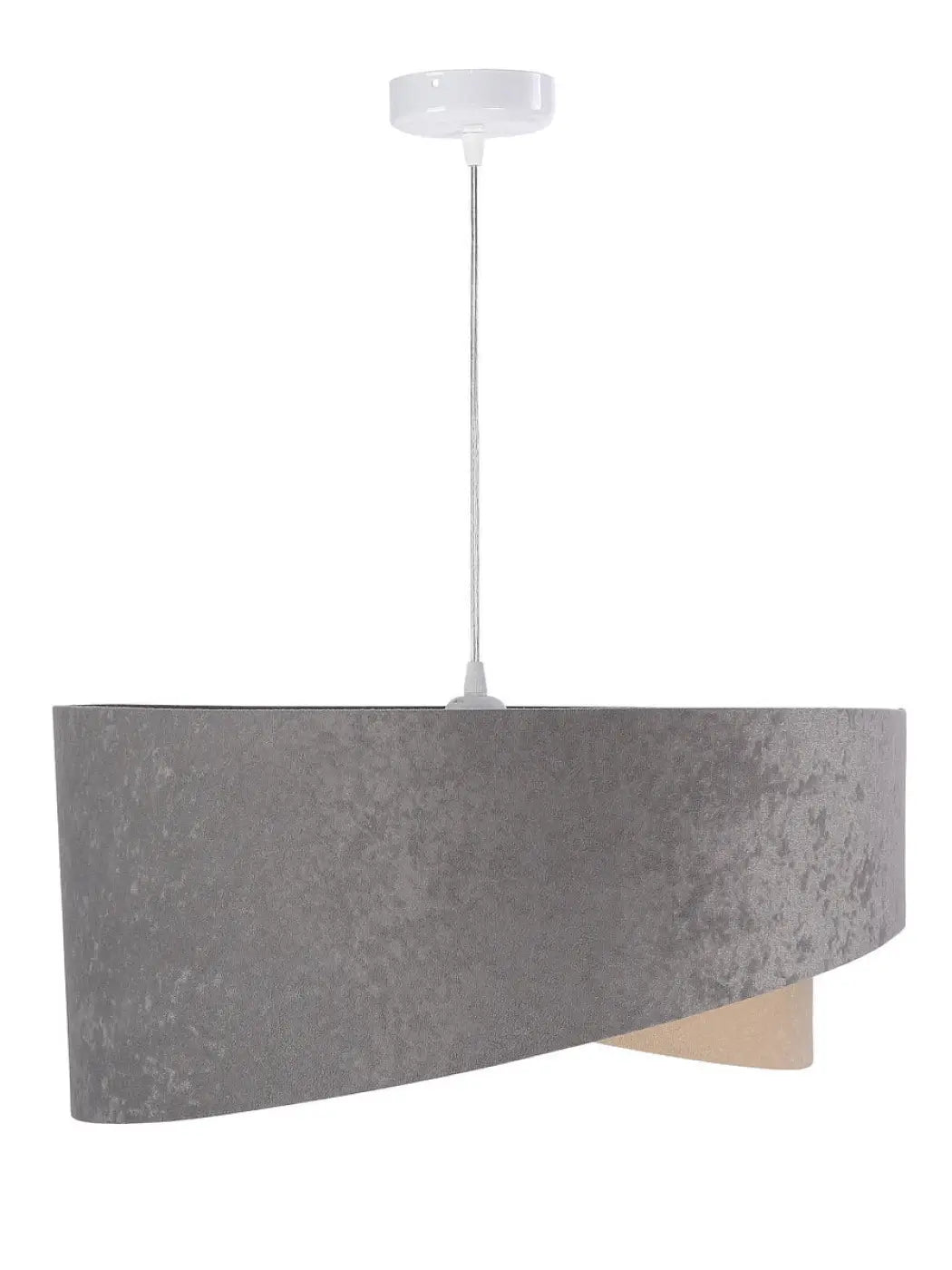 Suspension luminaire galaxy velour 50 cm en tissu gris avec texture béton et montage plafond blanc beige argenté chic