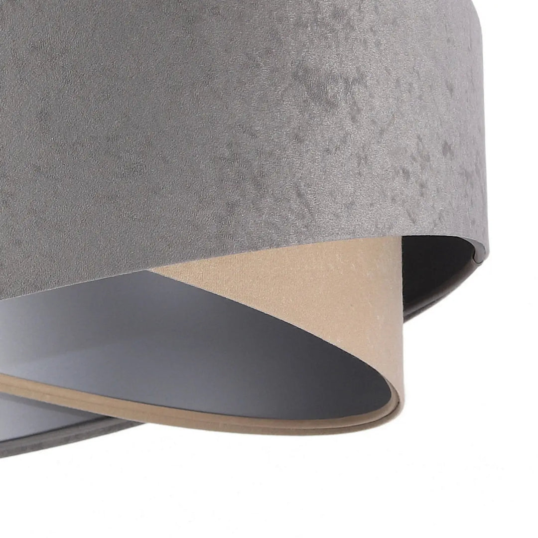 Suspension luminaire galaxy velour 50 cm en tissu gris avec doublure beige argenté chic et intérieur gris foncé