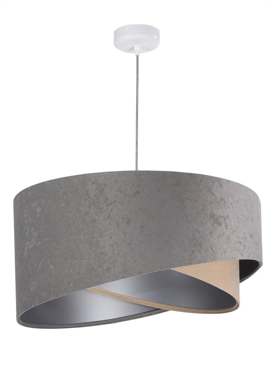 Suspension luminaire galaxy velour 50 cm en tissu gris avec accents beige argenté chic et design minimaliste en béton