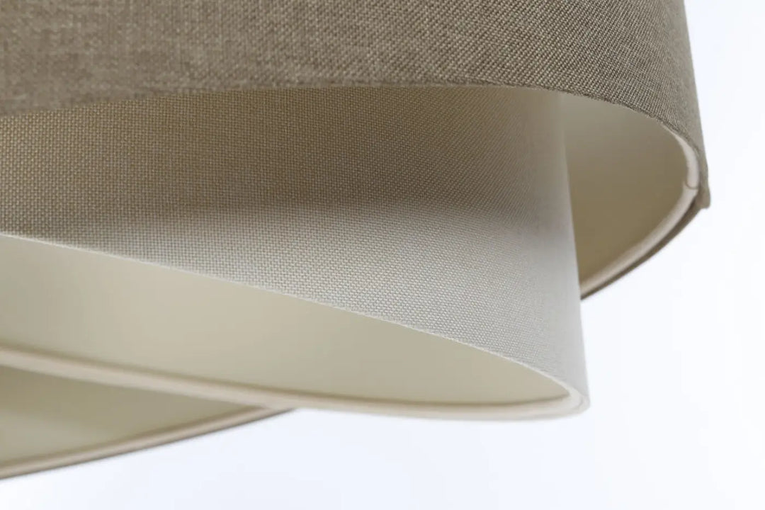 Suspension luminaire galaxy boho elegant avec abat-jour en tissu gris marron beige à tissage doux et intérieur lisse