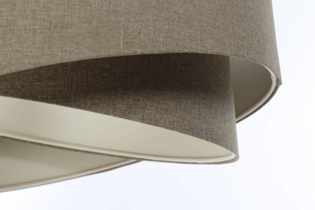 Suspension luminaire galaxy boho elegant avec abat-jour beige en tissu gris marron à texture lin et doublure écrue