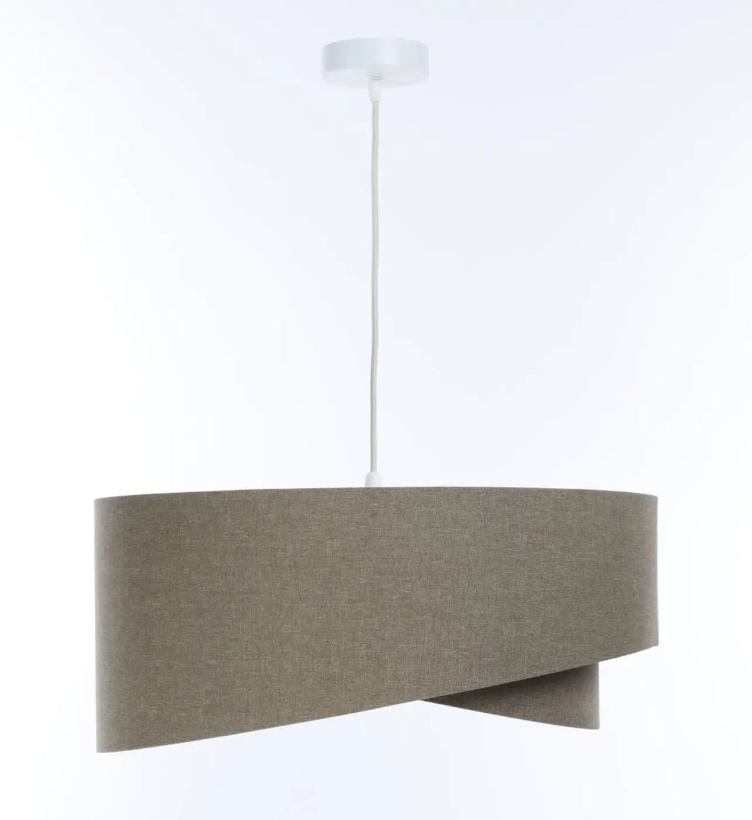 Suspension luminaire galaxy boho elegant en tissu gris marron avec design torsadé et fixation plafond blanche