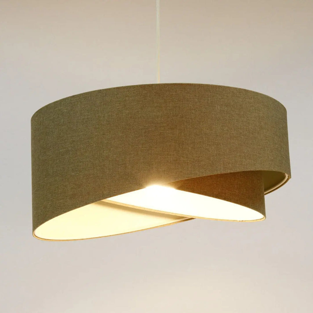 Suspension luminaire galaxy boho elegant en tissu gris marron avec design circulaire superposé et lumière intérieure chaude