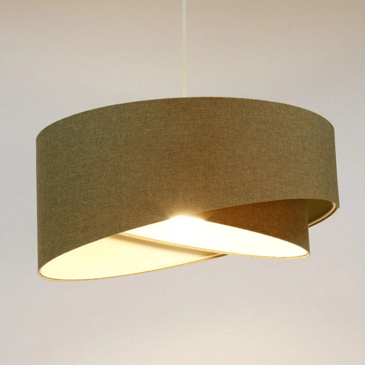 Suspension luminaire galaxy boho elegant en tissu gris marron avec design circulaire superposé et lumière intérieure chaude