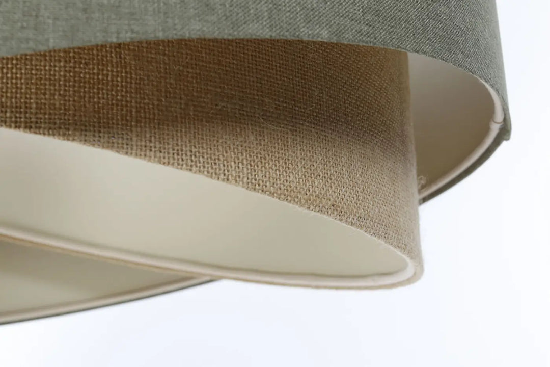 Suspension luminaire galaxy boho elegant en tissu gris vert beige avec abat-jour en tissu tissé texturé