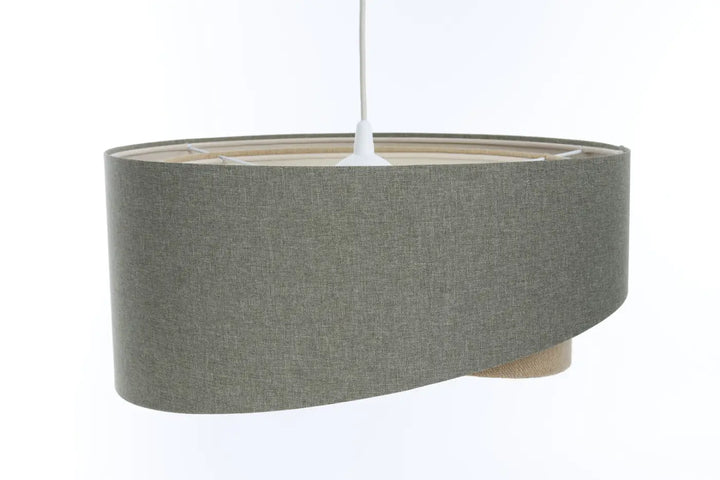 Suspension luminaire galaxy boho elegant avec abat-jour en tissu gris vert texturé et tige centrale blanche