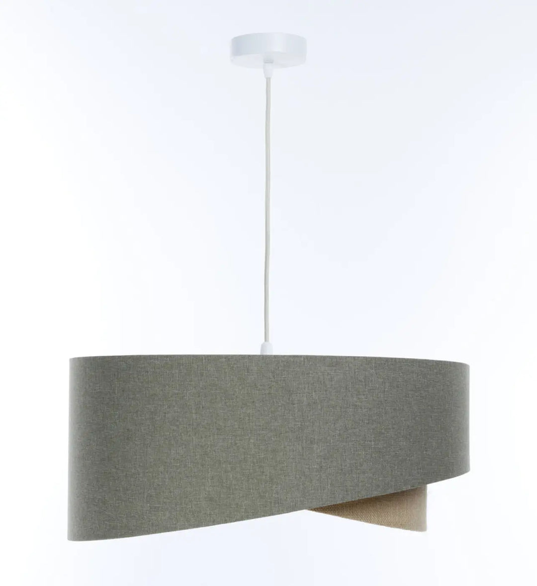 Suspension luminaire galaxy boho elegant en tissu gris vert avec design torsadé moderne et fixation plafond blanche