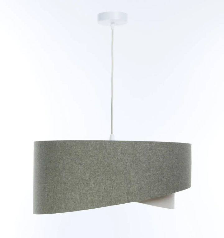 Suspension luminaire galaxy boho elegant en tissu gris vert avec design cylindrique torsadé et fixation plafond crème