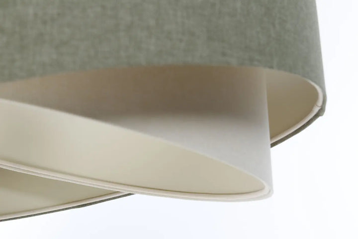 Suspension luminaire galaxy boho elegant avec tissu gris vert texturé et doublure crème lisse pour intérieur moderne