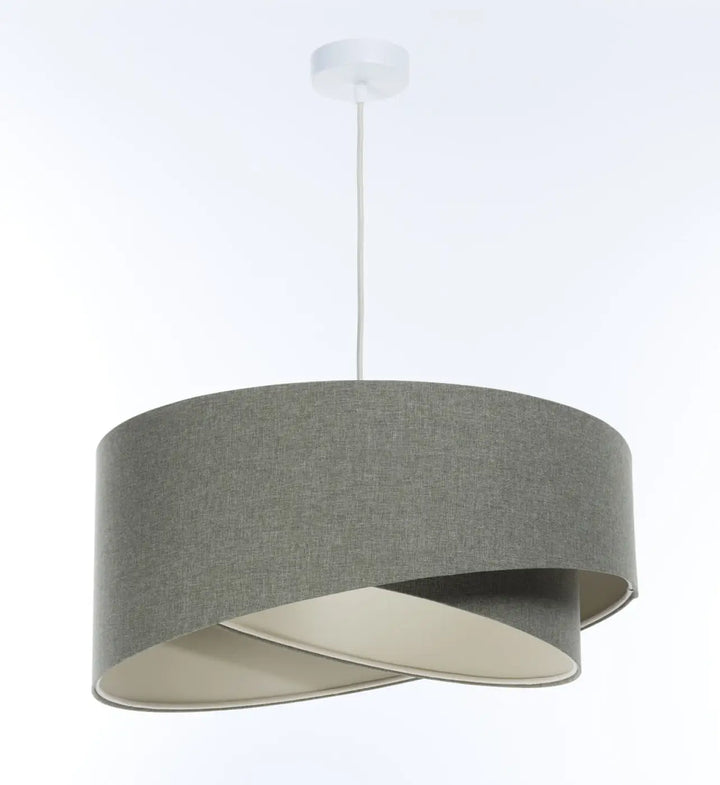 Suspension luminaire moderne en tissu gris vert avec design circulaire superposé et doublure intérieure écrue