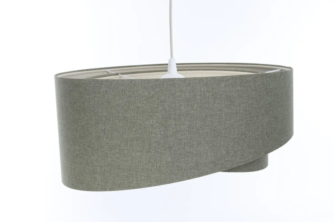 Suspension luminaire tissu gris vert avec design moderne élégant en tissu texturé gris vert et écru galaxi boho