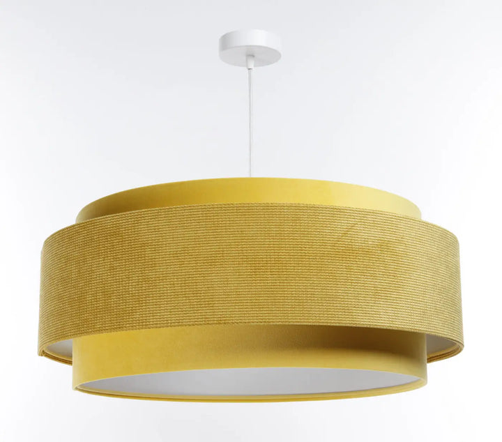 Suspension luminaire doblo classic avec tissu jaune texturé et blanc aux finitions élégantes pour plafond moderne