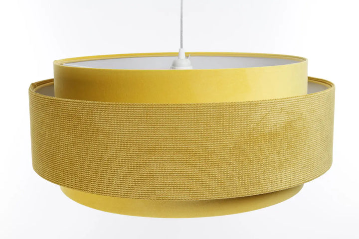 Suspension luminaire doblo classic avec abat-jour tissé jaune et base blanche aux finitions élégantes