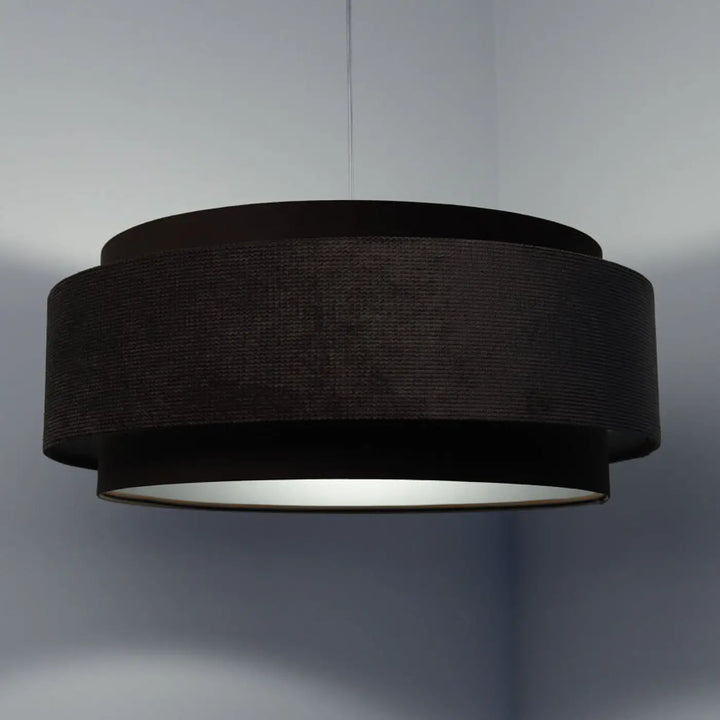 Suspension luminaire doblo classic en tissu marron avec argent aux finitions et doublure intérieure blanche