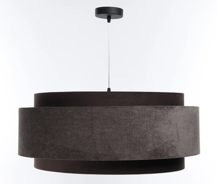 Suspension luminaire doblo classic marron avec tissu marron et argent aux finitions en métal tissé moderne