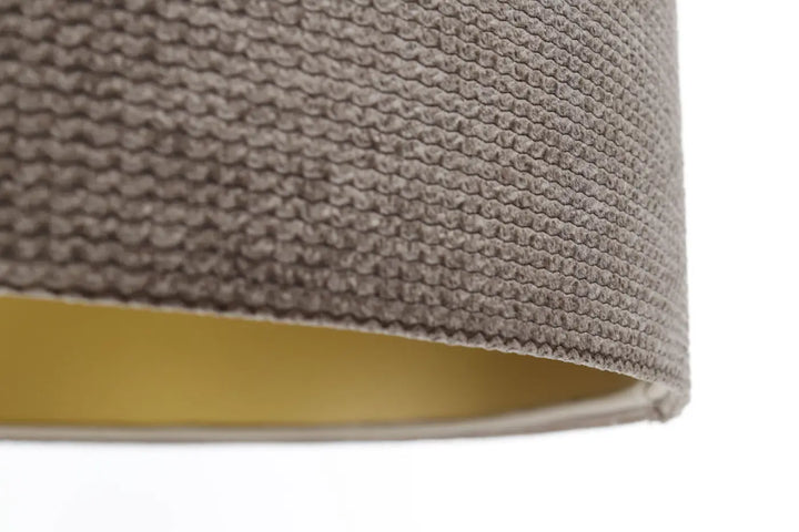 Suspension luminaire beige en tissu marron avec intérieur doré style moderne chic en velours structuré