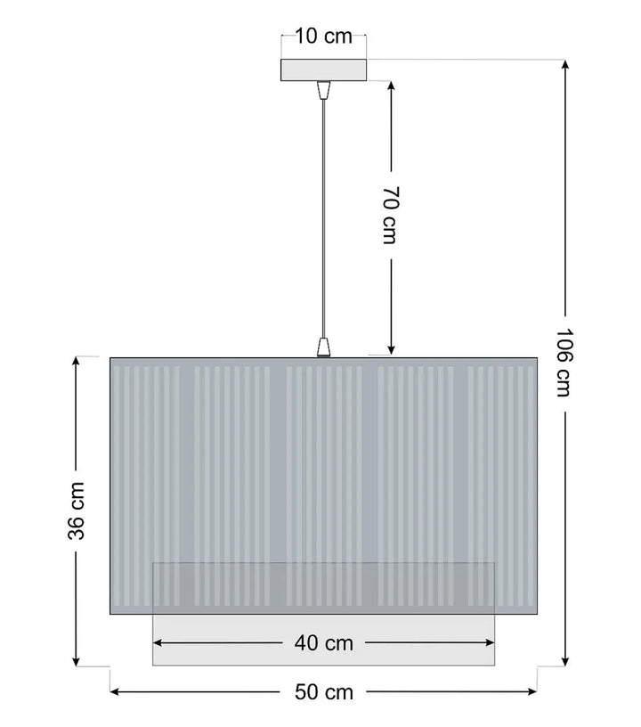 Suspension luminaire gris avec rainures verticales et support plafond 10 cm carré style moderne chic tissu menthe