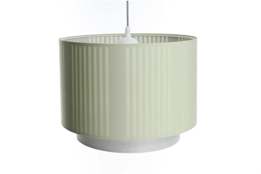 Suspension luminaire duo lami line en tissu menthe avec abat-jour cylindrique à rainures verticales style moderne chic
