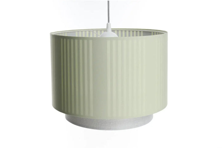 Suspension luminaire duo lami line en tissu menthe avec abat-jour cylindrique à rainures verticales style moderne chic