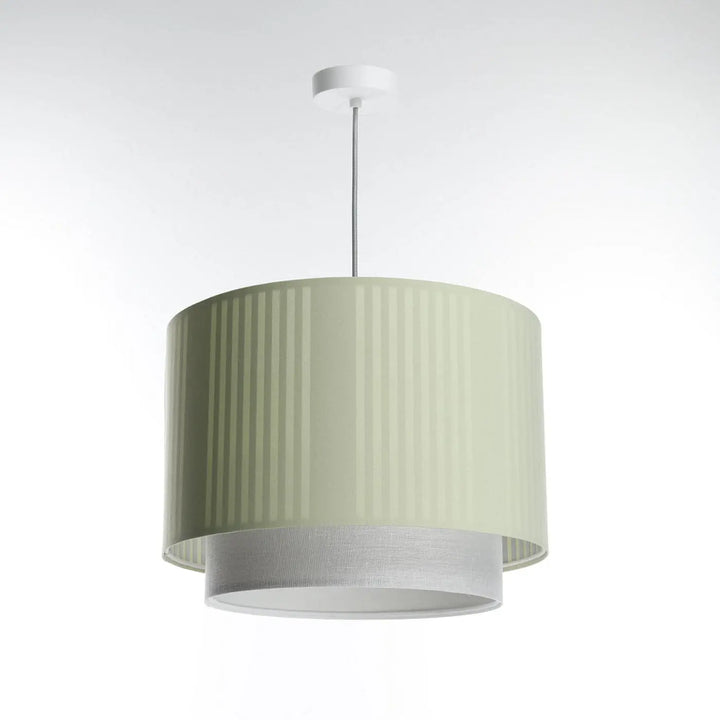 Suspension luminaire duo lami line avec abat-jour tissu menthe à côtes verticales et anneau mesh gris style moderne chic