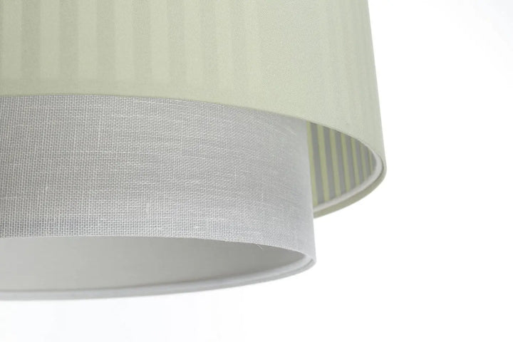 Suspension luminaire duo lami line en tissu menthe avec abat-jour en tissu off-white et bande grise style moderne chic