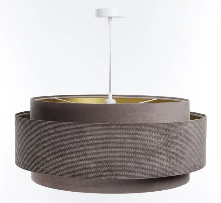 Suspension luminaire doblo classic en tissu moka avec design cylindrique texturé gris et fixation plafond blanc