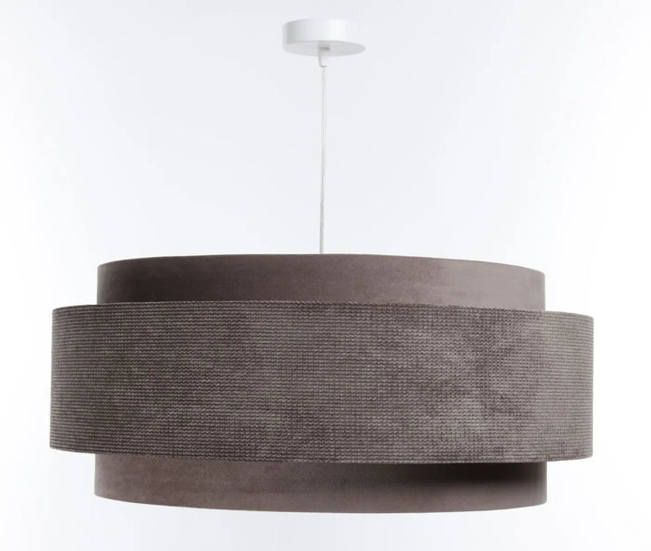 Suspension luminaire doblo classic en métal gris foncé texturé avec bandes circulaires superposées finition tissu moka