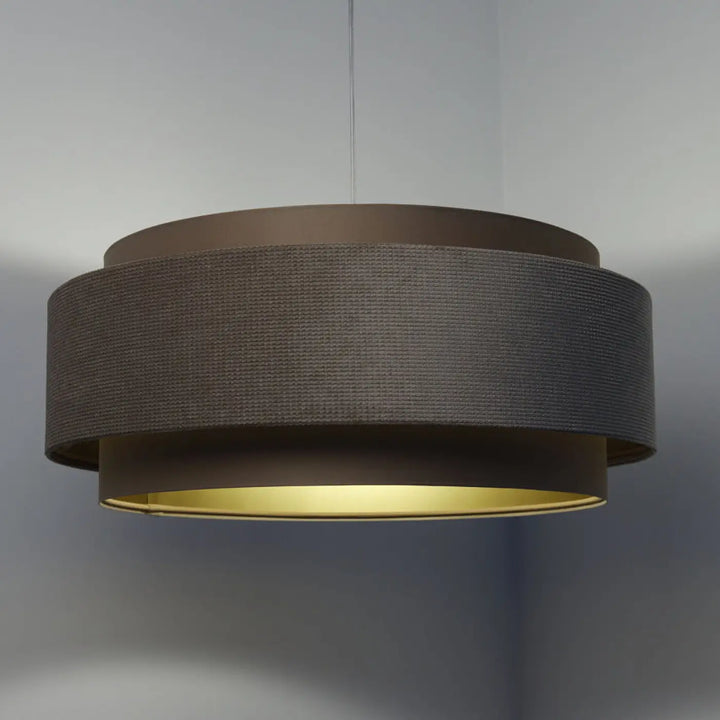 Suspension luminaire doblo classic avec tissu moka texturé gris charbon et bord intérieur doré élégant