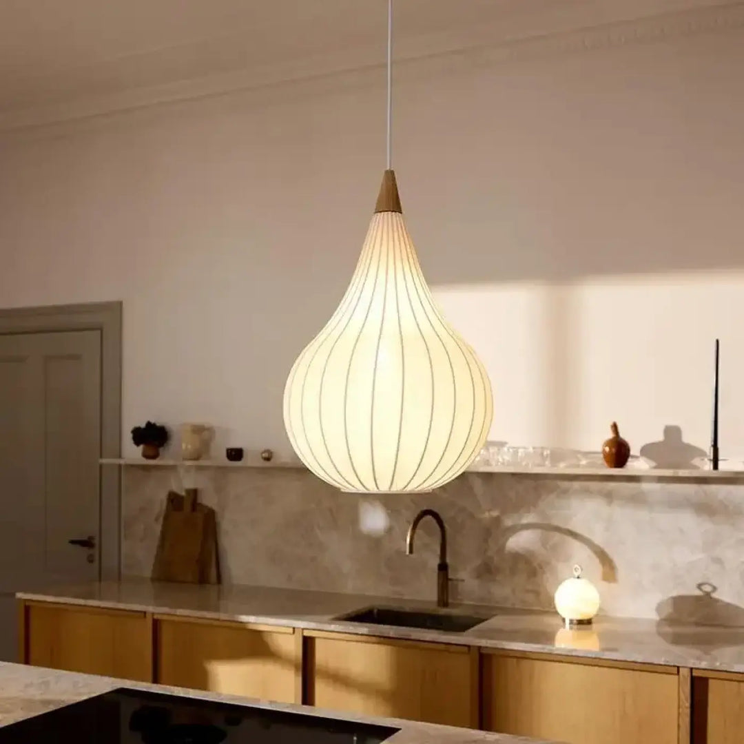 Suspension luminaire en tissu motif marron au style asiatique