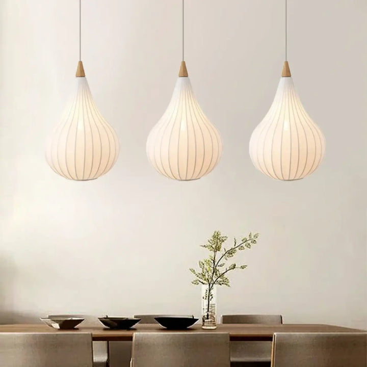 Suspension luminaire en tissu motif marron au style asiatique