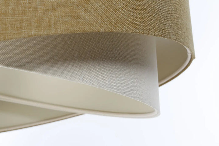 Suspension luminaire galaxy boho elegant avec abat-jour en tissu moutarde beige à texture lin et lumière douce intérieure blanche