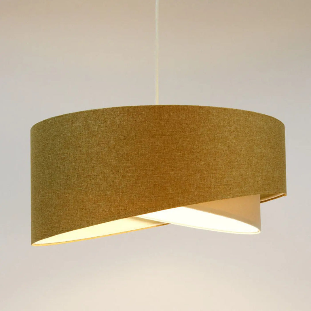 Suspension luminaire galaxy boho elegant en tissu moutarde avec abat-jour cylindrique texturé et lumière douce intérieure blanche