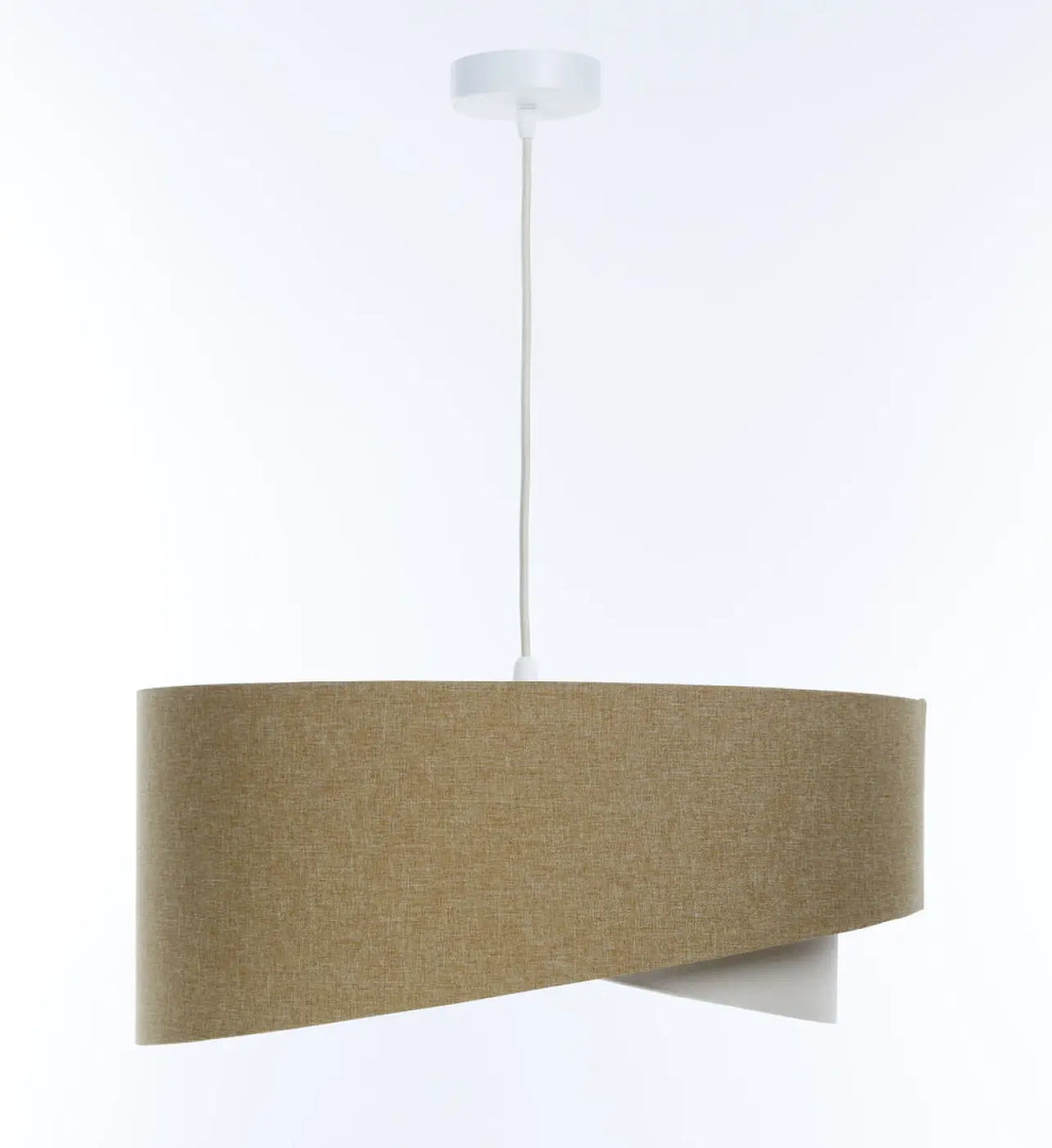 Suspension luminaire galaxie boho élégant avec abat-jour en tissu moutarde beige et lumière douce en métal blanc