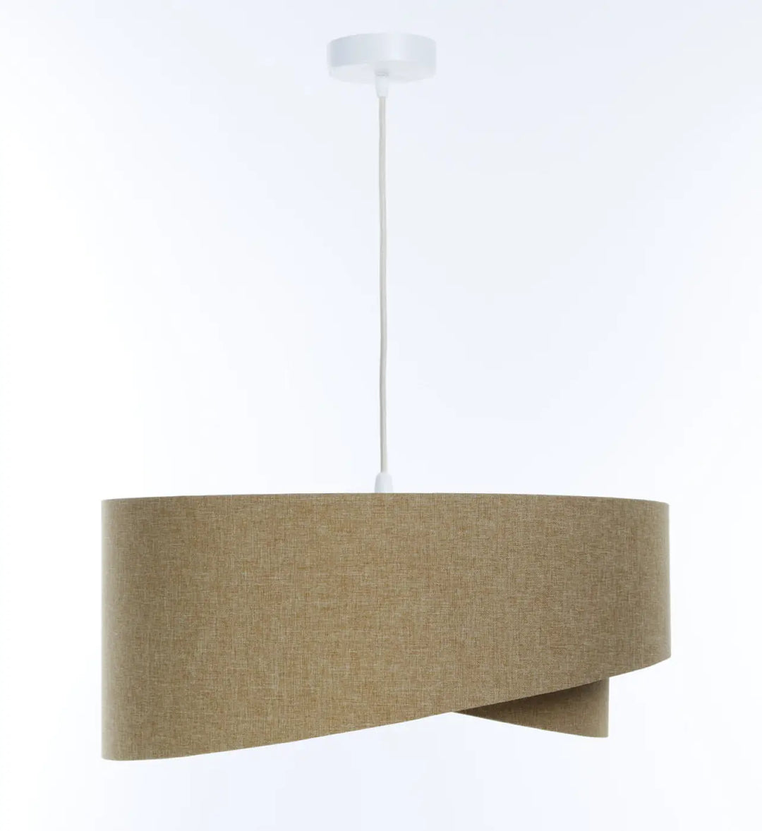 Suspension luminaire galaxy boho elegant en tissu beige tissé design sculptural avec fixation plafond blanc attire naturellement