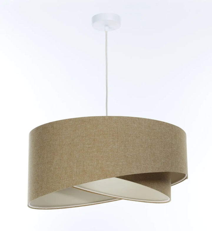 Suspension luminaire galaxy boho elegant en tissu moutarde et écru avec un design sculptural circulaire superposé