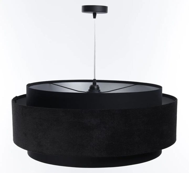 Suspension luminaire doblo classic deux niveaux avec tissu noir et argent aux finitions élégantes en métal