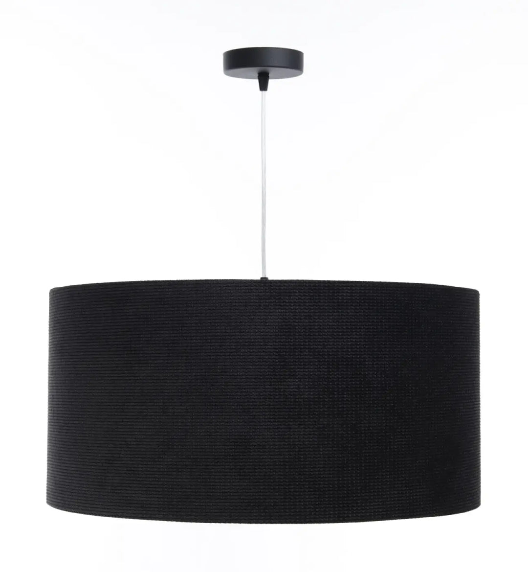 Suspension luminaire noir en tissu velours texturé avec structure metal argent pour un style moderne chic