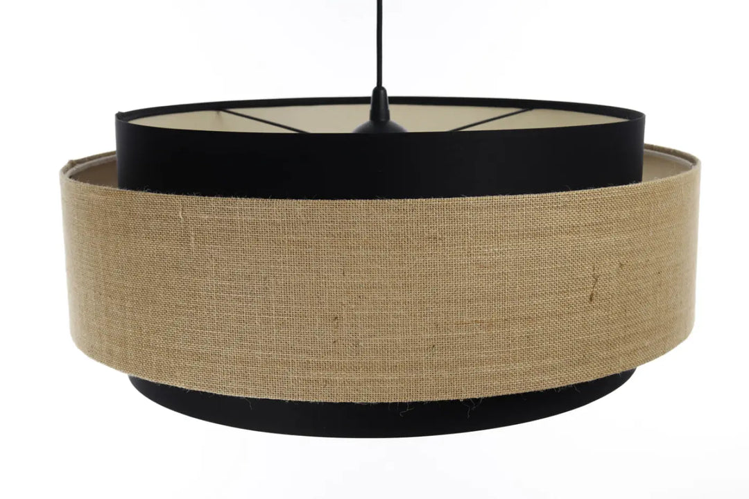 Lampe suspension luminaire doblo classic beige ecru en tissu noir burlap participe à créer une ambiance élégante