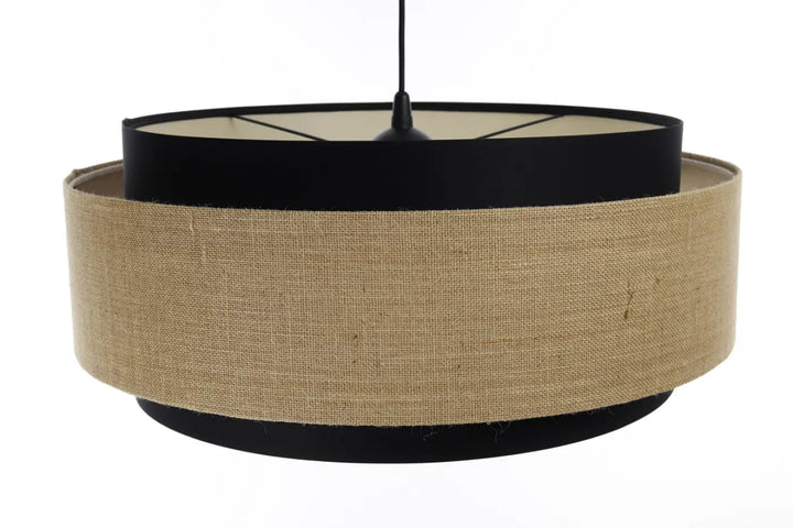 Lampe suspension luminaire doblo classic beige ecru en tissu noir burlap participe à créer une ambiance élégante