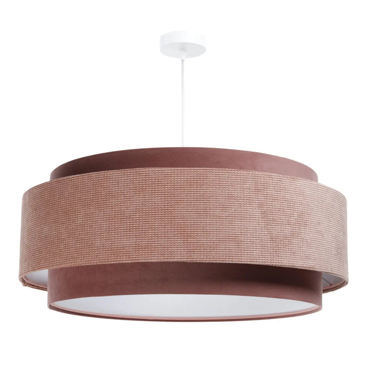 Suspension luminaire doblo classic avec tissu rose texturé et blanc aux finitions pour un éclairage moderne et élégant