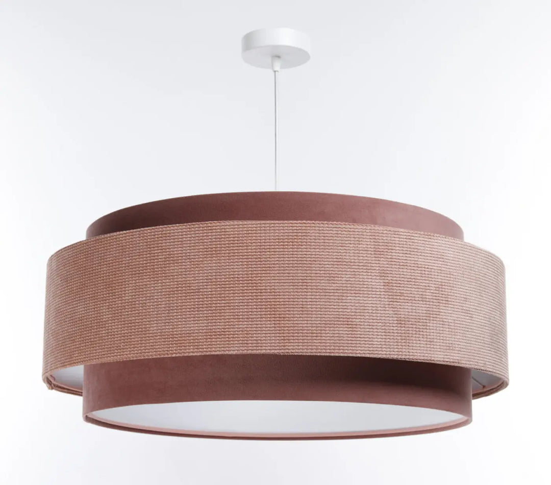 Suspension luminaire doblo classic avec abat-jour en papier tissé marron et accents bois foncé blanc aux finitions élégantes