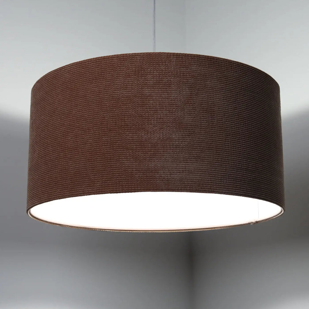 Suspension luminaire glamour structural velour avec abat-jour cylindrique brun en tissu rose à finition texturée style moderne chic